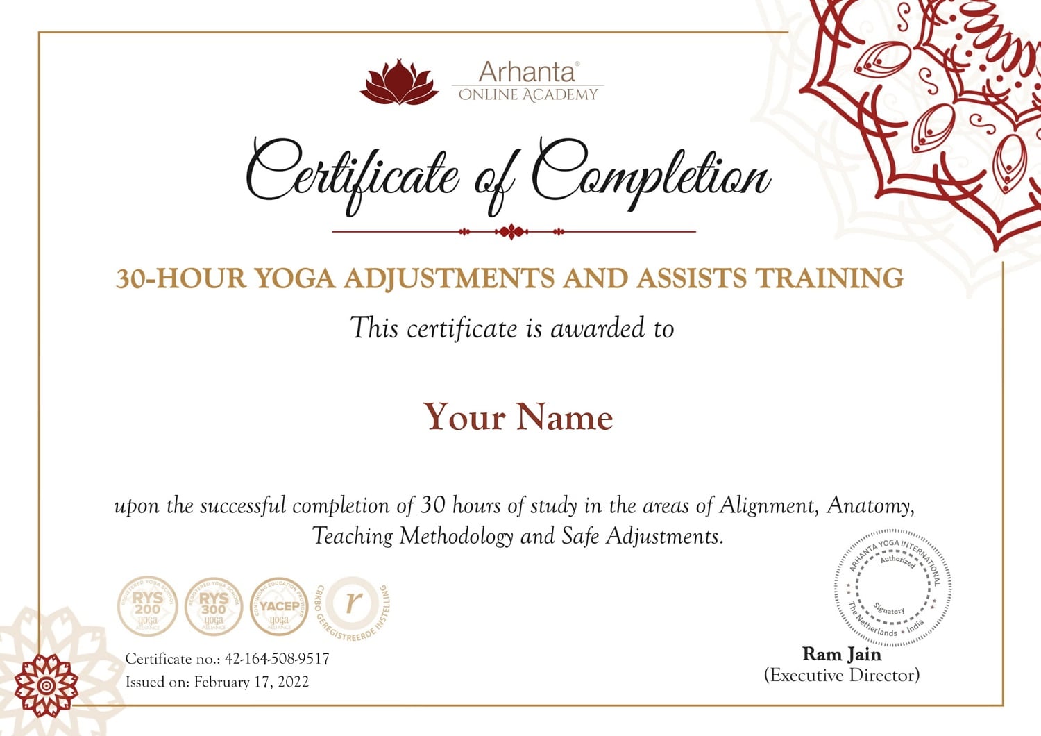 30-stündige Ausbildung für Yoga-Anpassungen und -Hilfen