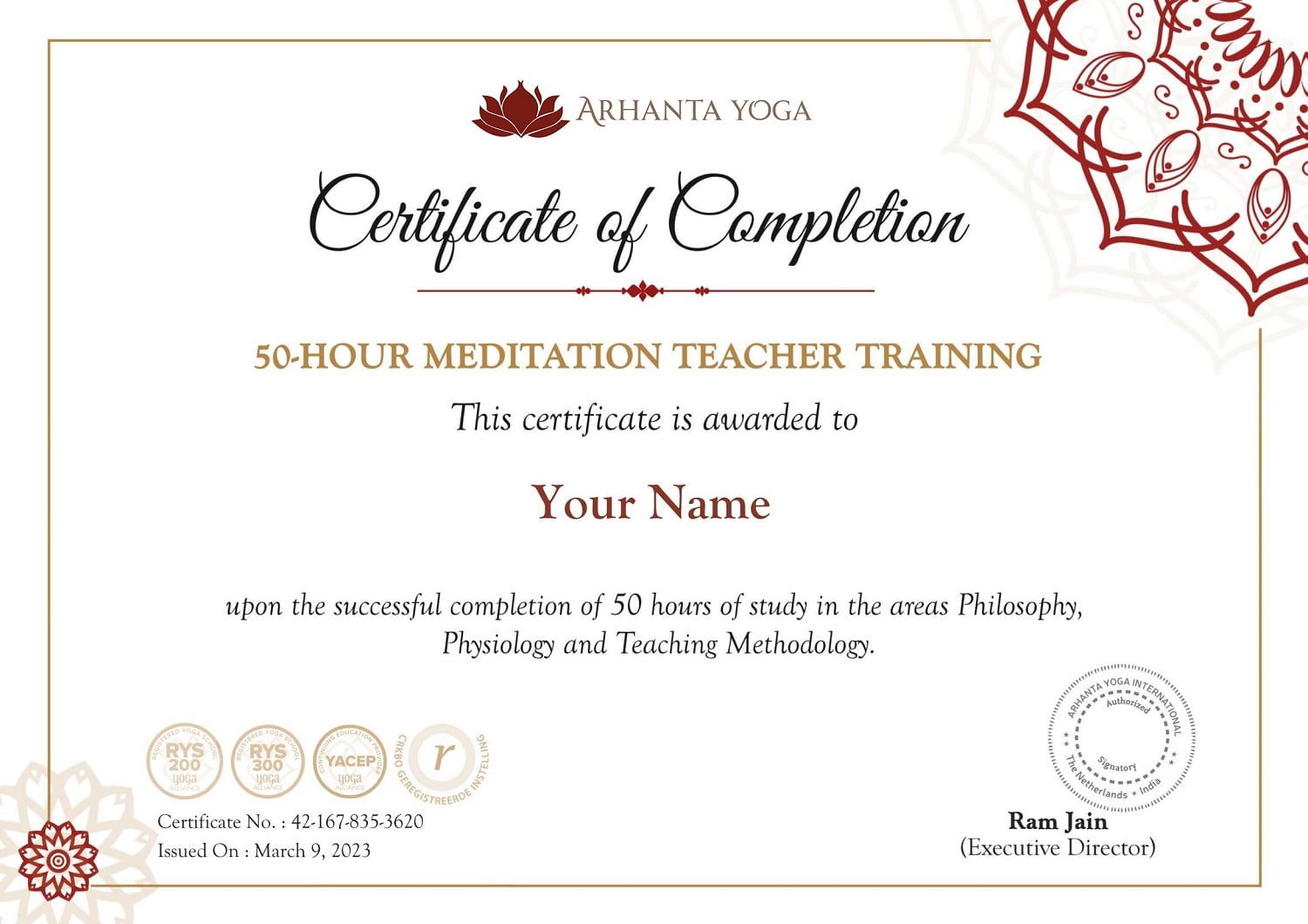 50 Stunden Zertifikat für Meditationslehrer