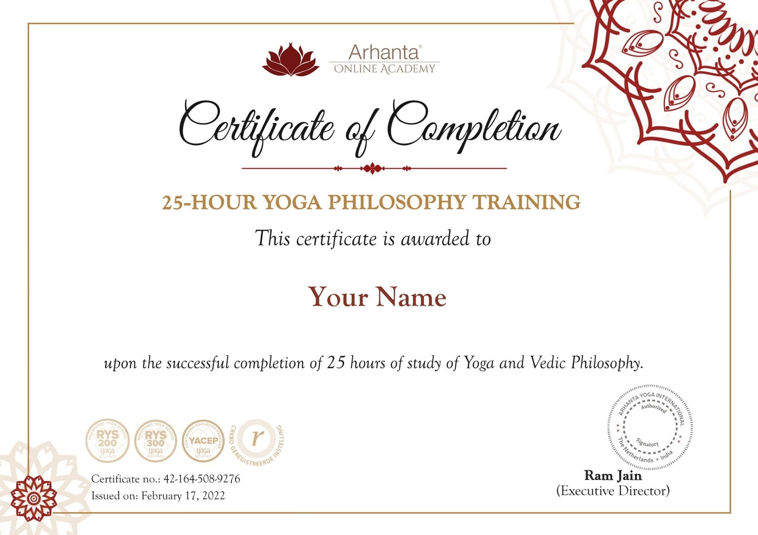25 timers Uddannelse i Yoga Filosofi