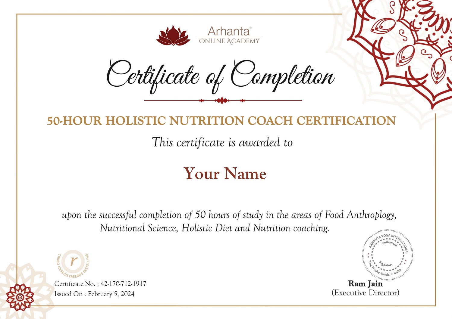 Certificato di Coach di Nutrizione Olistica