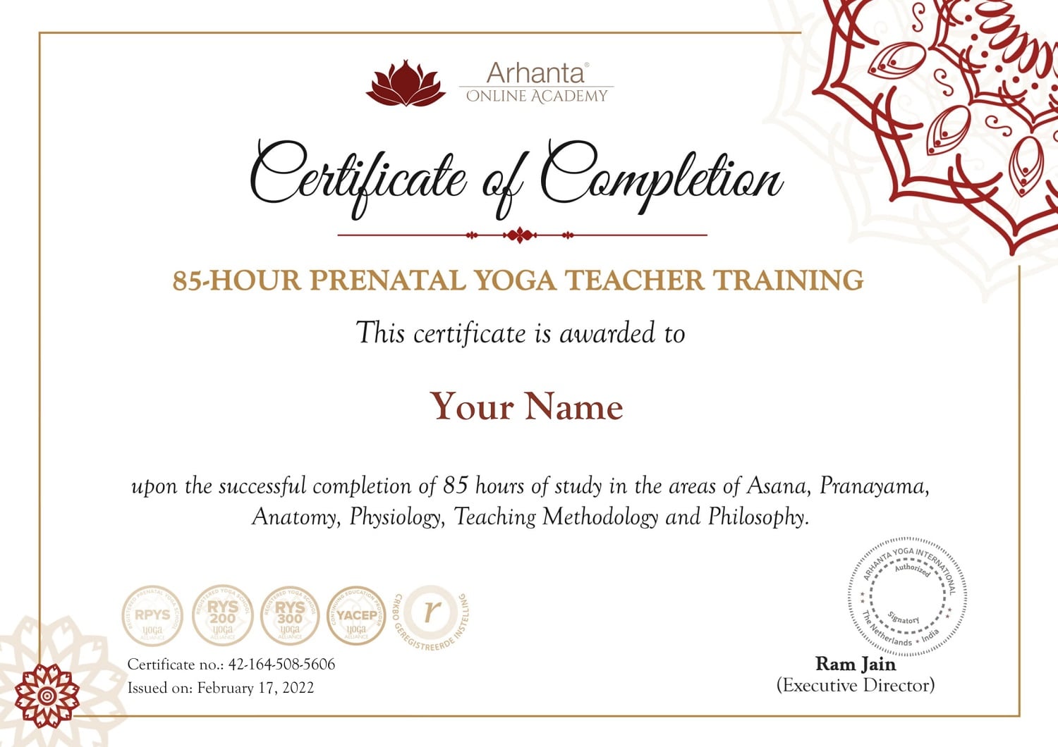 85 Hour Prenatal Yoga Teacher Training Certificate