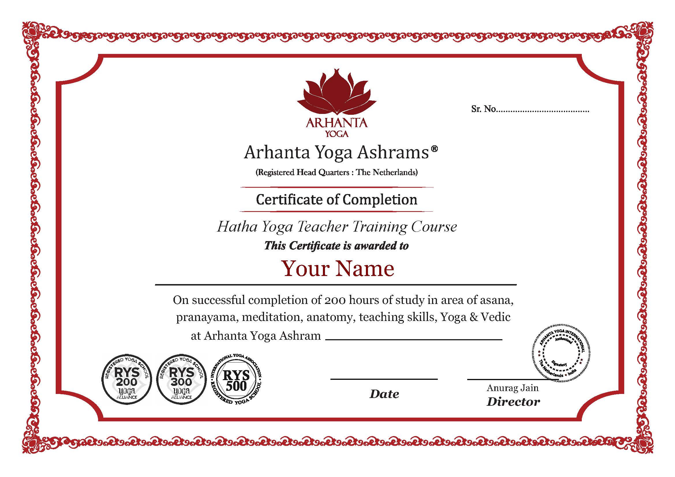 Online Hatha Yoga Teacher Training Course Certificate