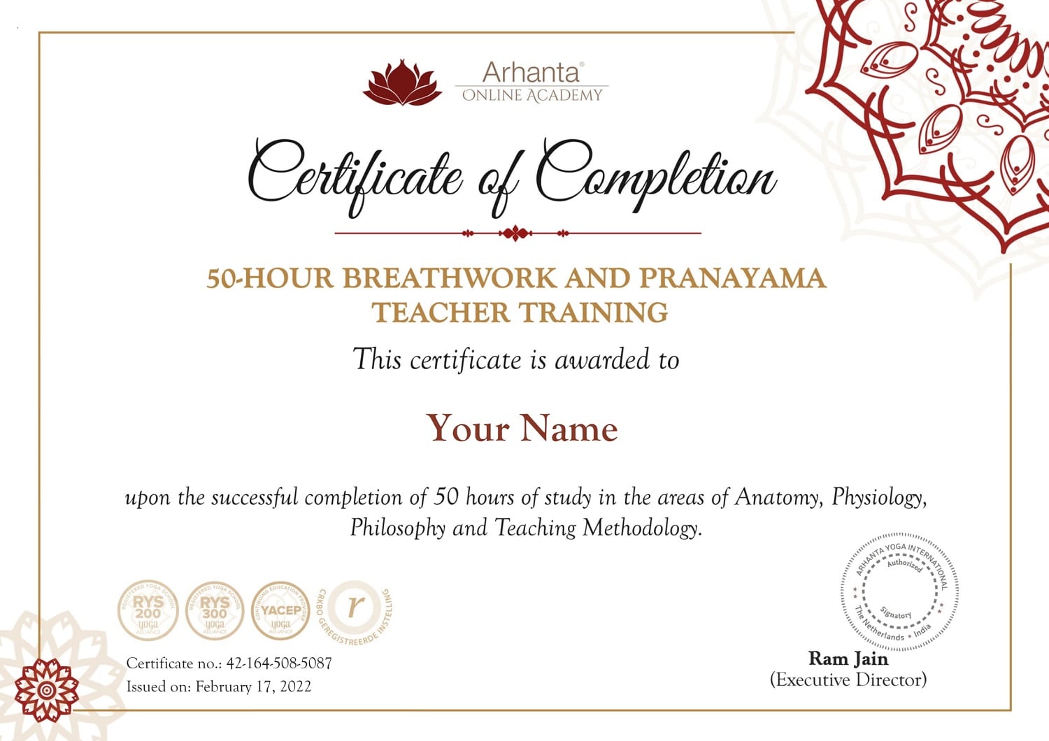 Pranayama and Breathwork Teacher Training Certificate