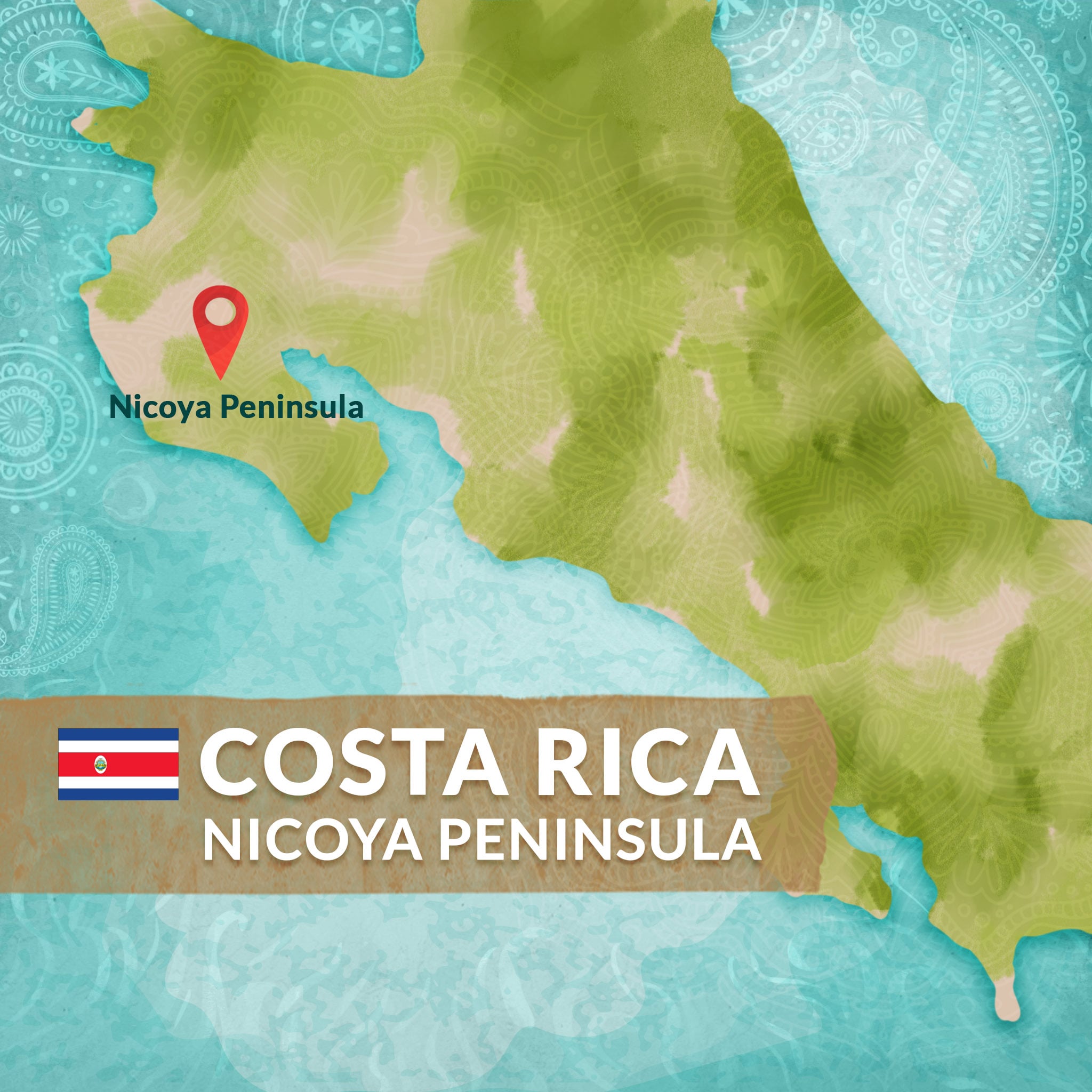 Blue Zones on map - Nicoya Peninsula, Costa Rica