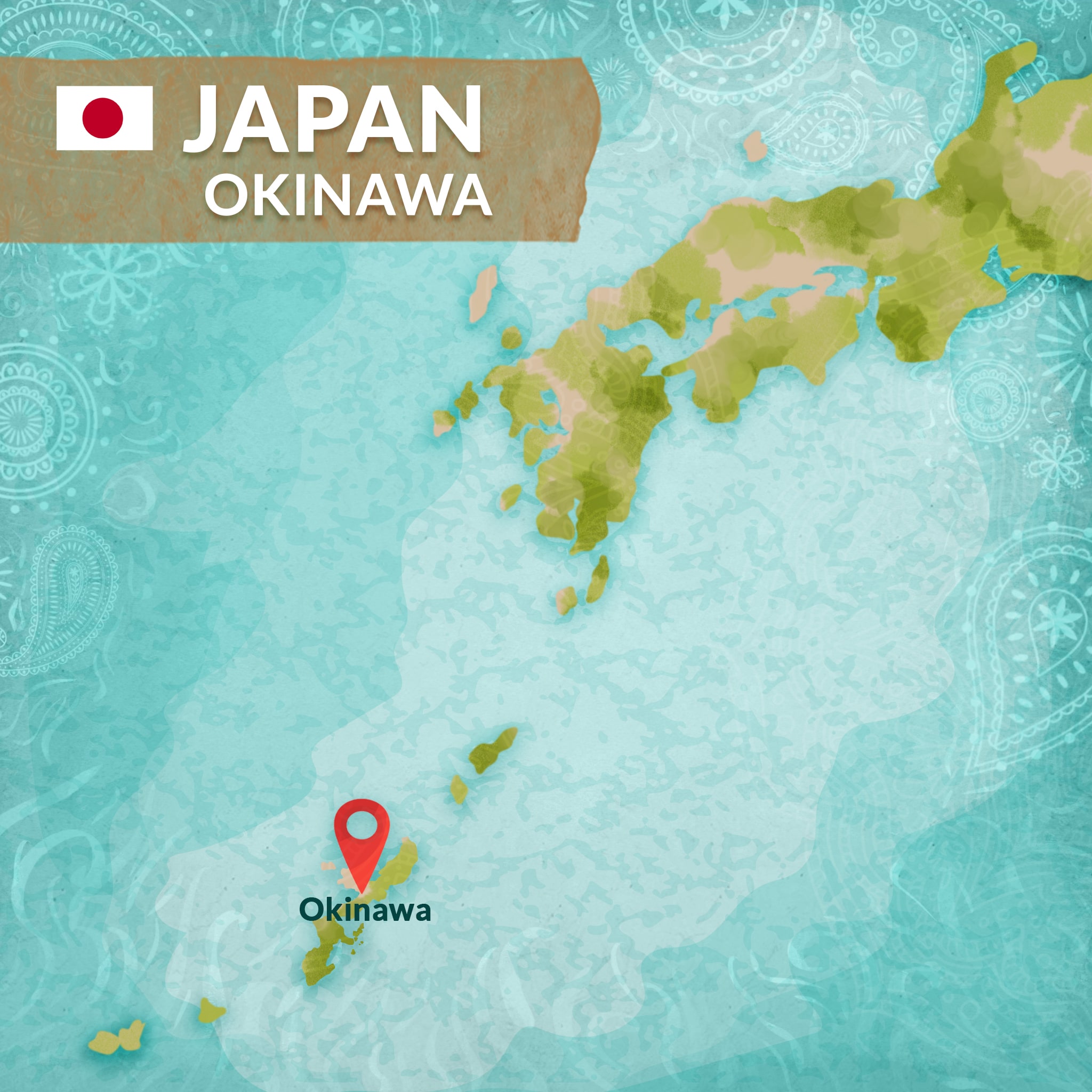 Blue Zones on map - Okinawa, Japan