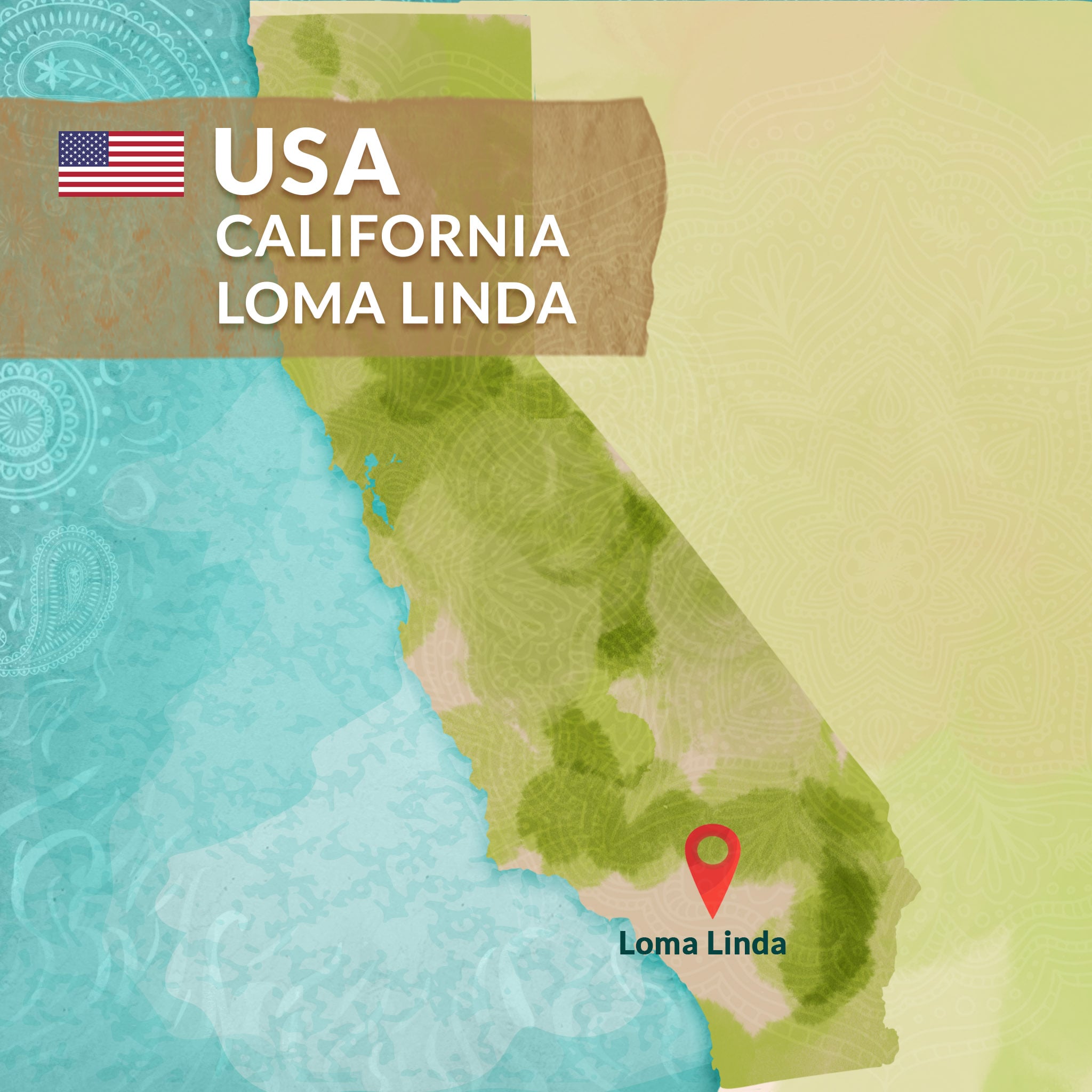 Blue Zones on map - Loma Linda, California, USA