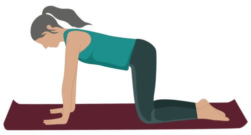 A woman kneels on all fours to begin practicing Pigeon Pose