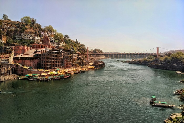 Boat on the riverside in Omkareshwar, Madhya Pradesh, India Boat on the riverside in Omkareshwar, Madhya Pradesh, India
