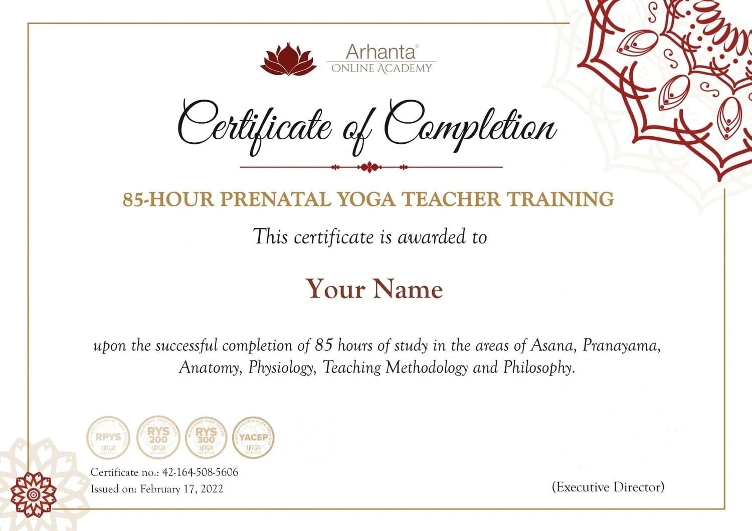 85 Hour Prenatal Yoga Teacher Training Certificate